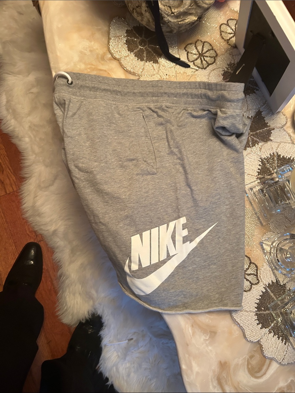 Nike Men’s Light Grey Athletic Shorts with White Swoosh